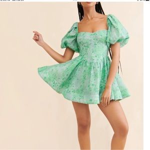 Bardot green puff sleeve dress